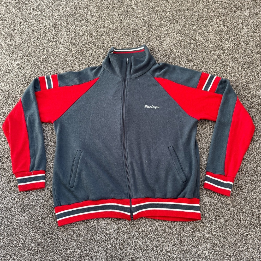 Vintage 90s MacGregor Track Jacket XL Gray Red Stripe British Chav Style